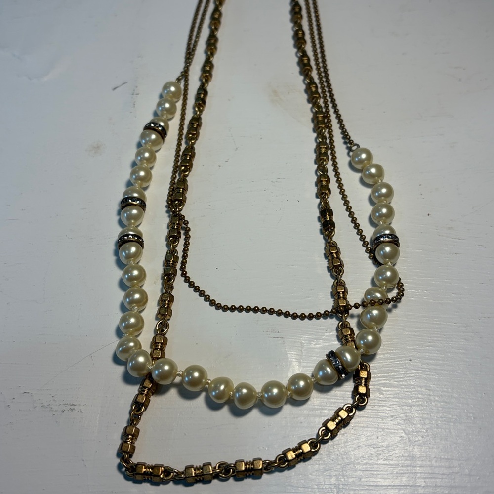 J.Crew Multi-Strand Layered Faux Pearl & Gold-Tone Necklace - Picture 5 of 8